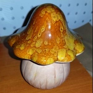 Yellow Glazed Mushroom Toadstool Ceramic Figurine